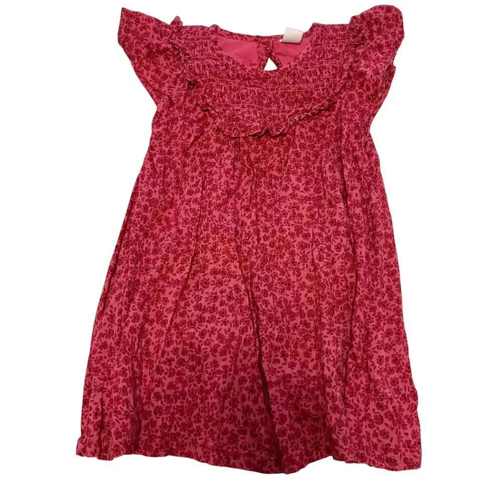 Gap Pink Micro Floral Smocked Flutter Sleeve Dress